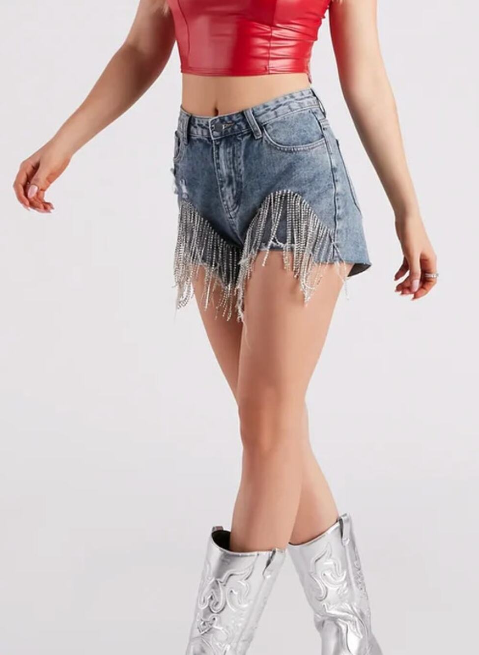 Windsor On The Fringe Rhinestone Denim Shorts sze M